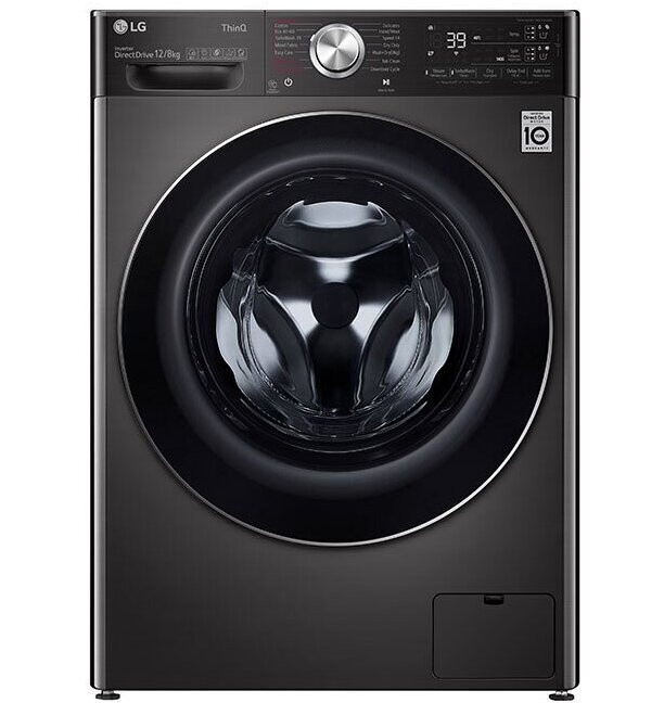 LG F4V9BDP2EE Front Load Washer Dryer, 12/8KG - Black
