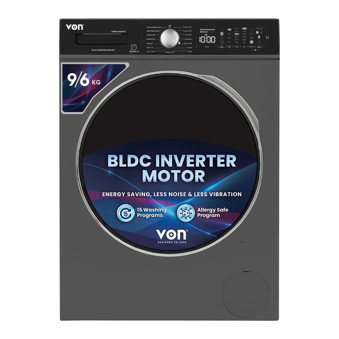 Von VAWD-906FVK Front Load Washer Dryer 9/6 KG - Silver