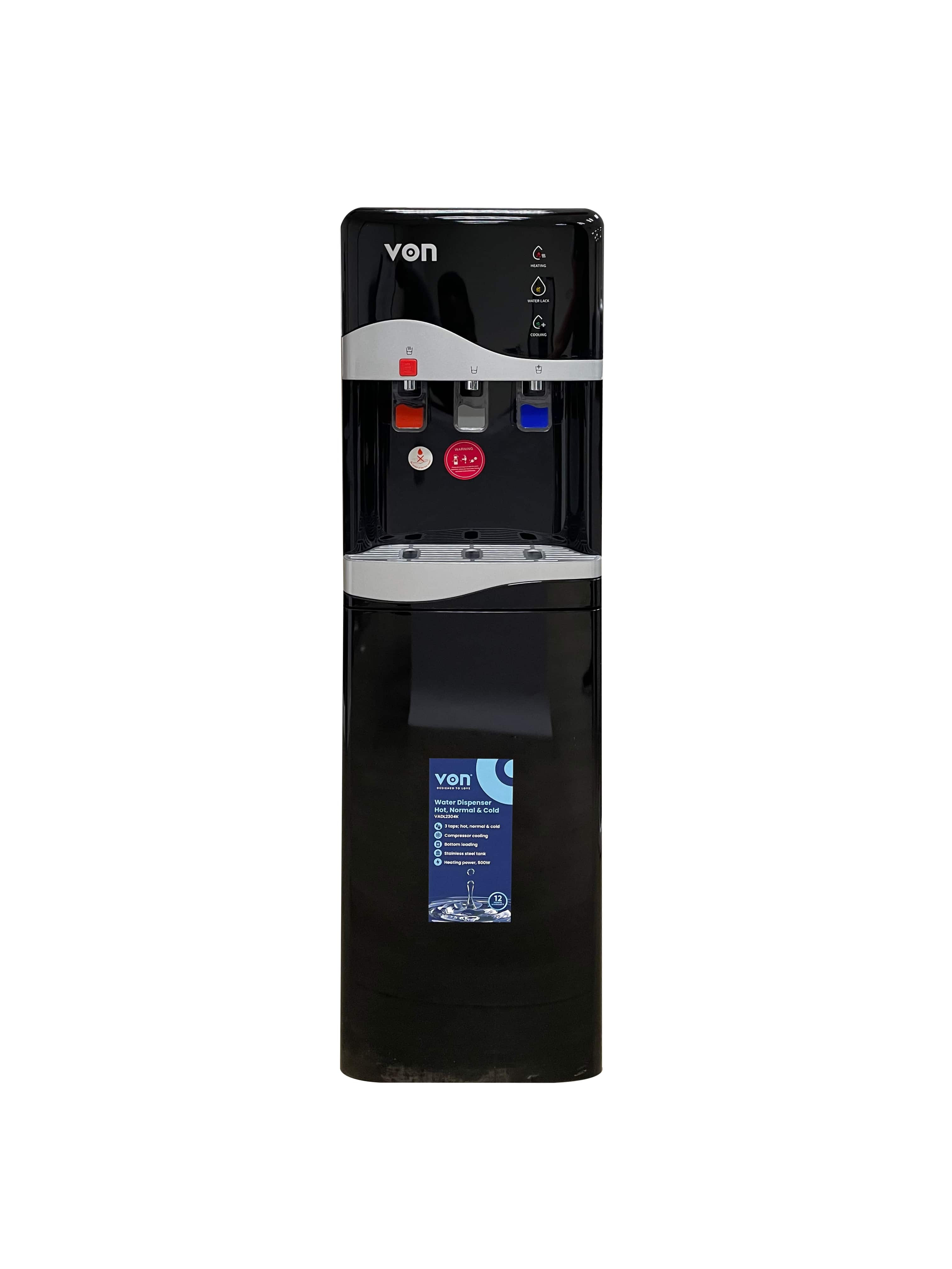 Von VADL2304K Bottom Loading Water Dispenser, Compressor Cooling - Black