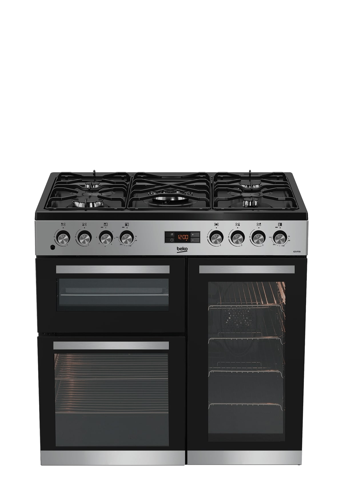BEKO 5 GAS (1 WOK) PROFESSIONAL RANGE COOKER WITH TRIPLE OVEN 90*60 STAINLESS STEEL INOX TOP KDVF90X
