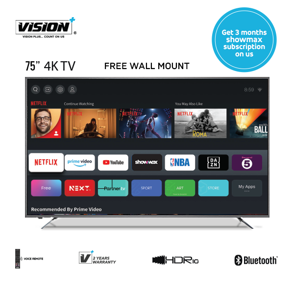 Vision Plus 75 Inch Smart 4k Vidaa TV